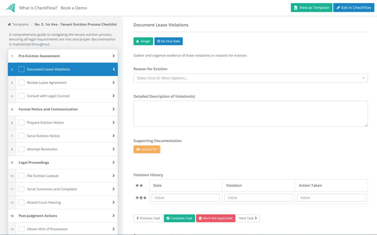 Live demo of the Tenant Eviction Process Checklist in CheckFlow