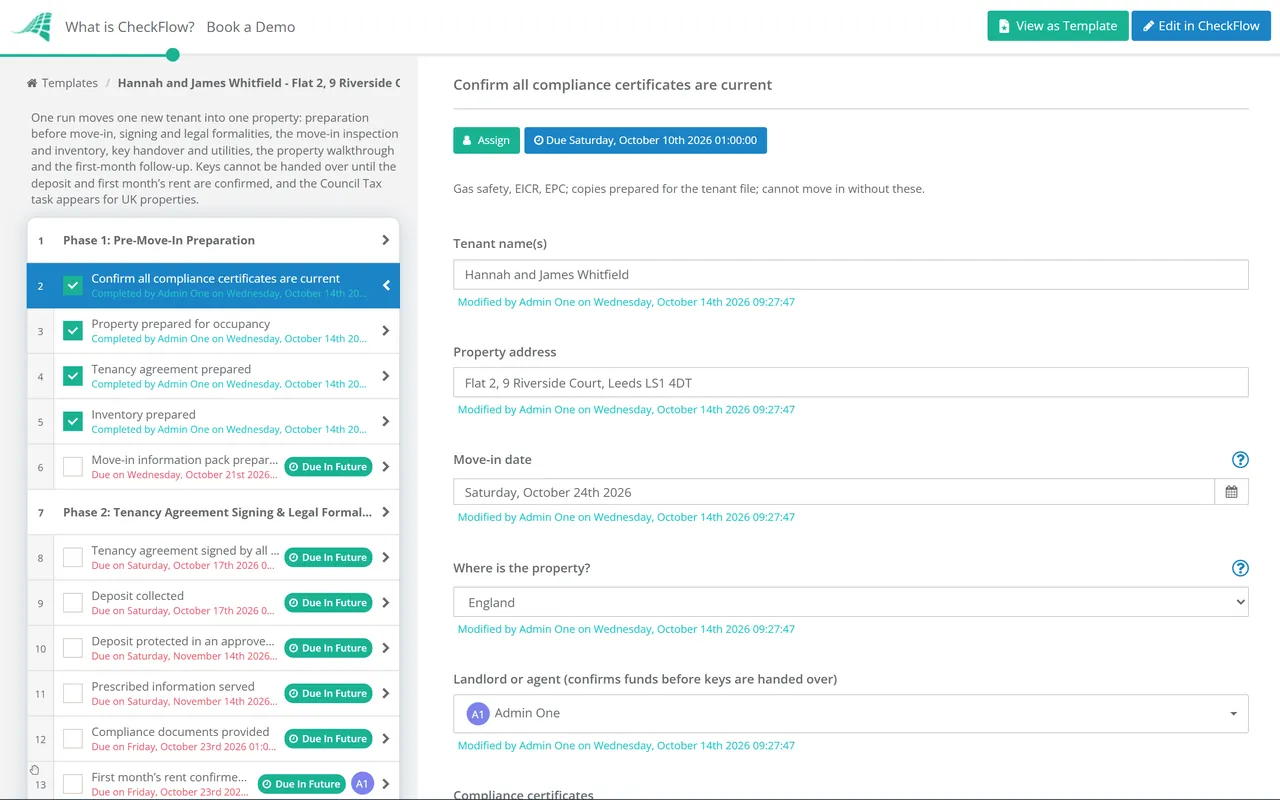 Live demo of the Tenant Onboarding Checklist in CheckFlow