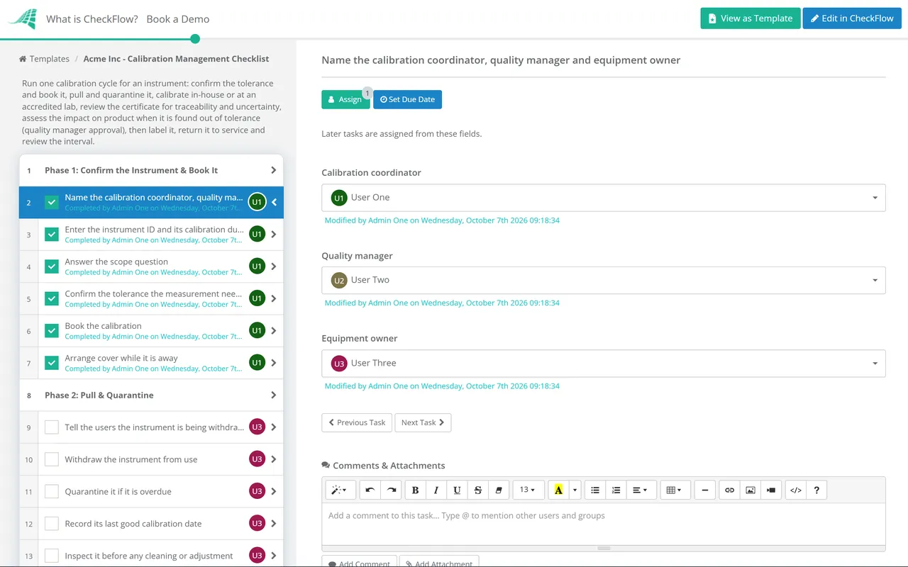 Live demo of the Calibration Management Checklist in CheckFlow