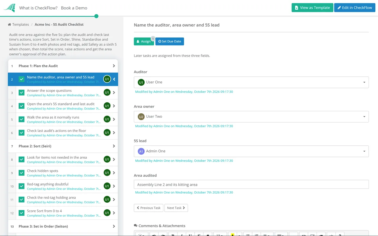 Live demo of the 5S Audit Checklist in CheckFlow
