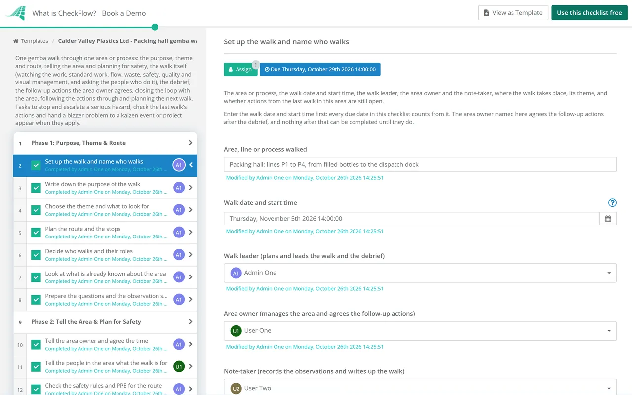 Live demo of the Gemba Walk Checklist in CheckFlow