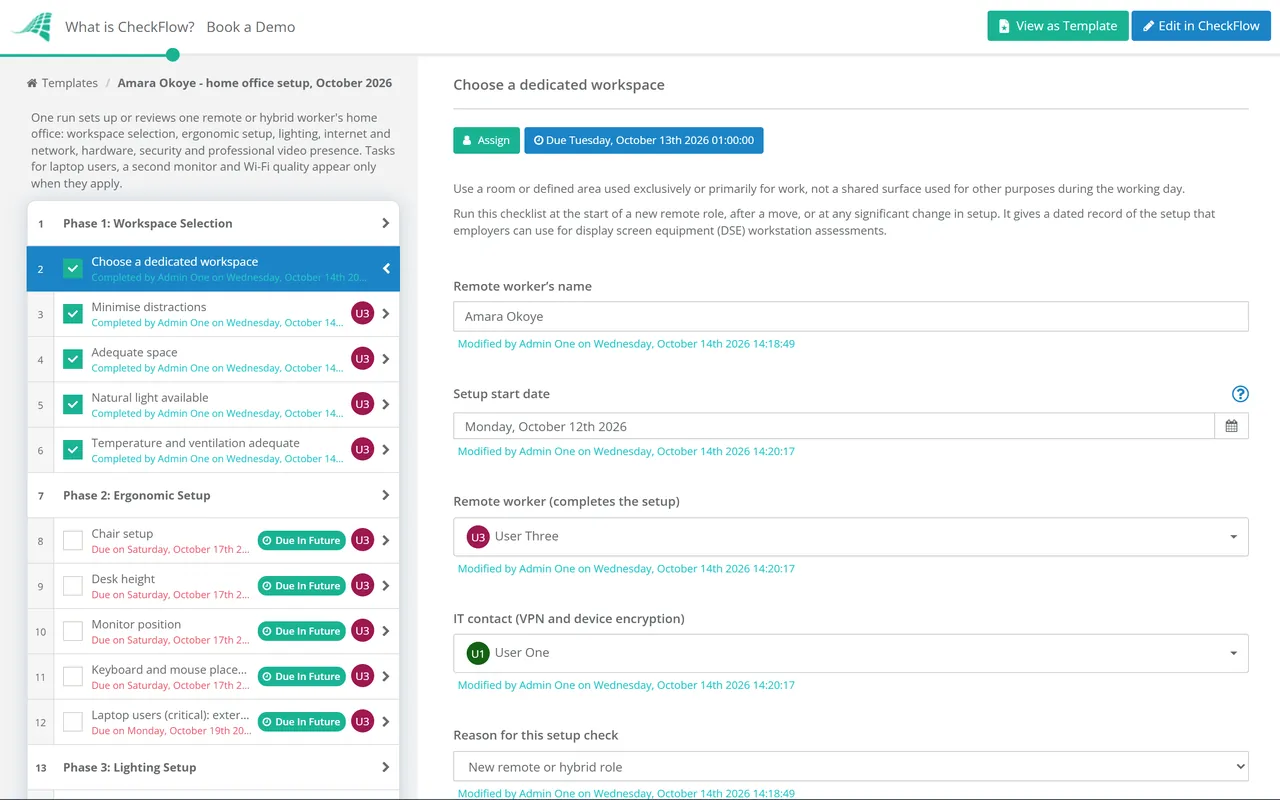 Live demo of the Home Office Setup Checklist in CheckFlow