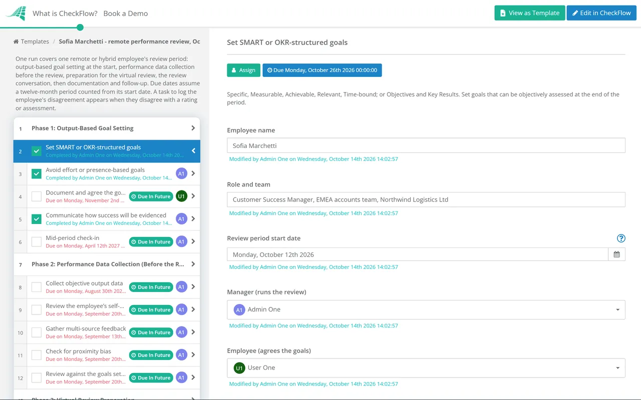 Live demo of the Remote Performance Review Checklist in CheckFlow