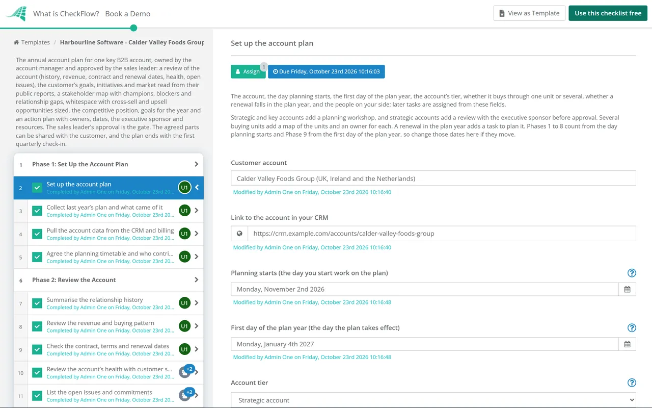 Live demo of the Account Planning Checklist in CheckFlow