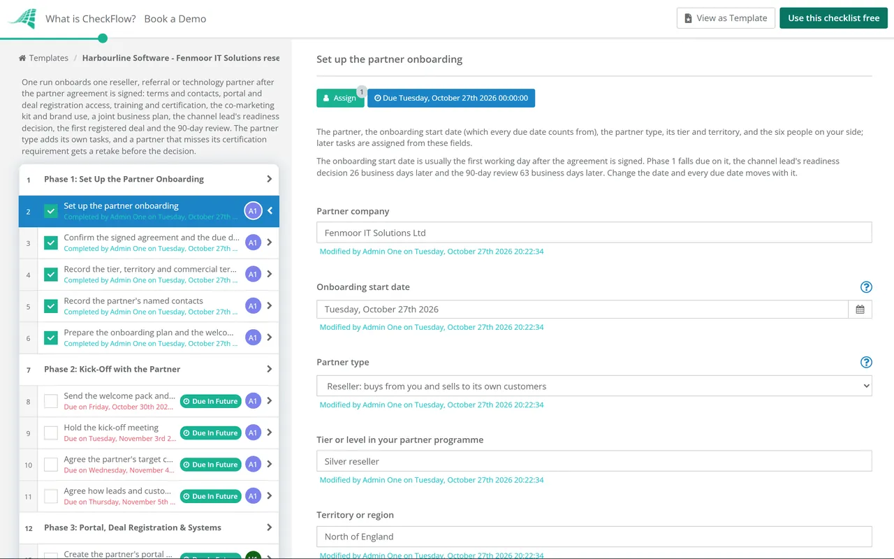 Live demo of the Partner Onboarding Checklist in CheckFlow