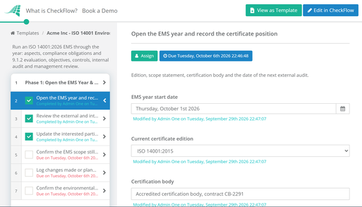 ISO 14001 Environmental Management Checklist