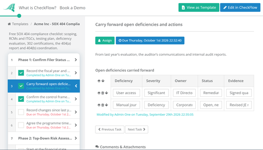 SOX 404 Compliance Checklist