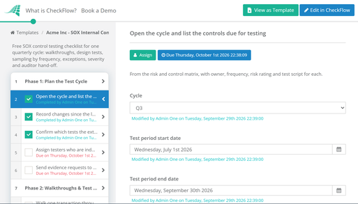 SOX Internal Control Testing Checklist