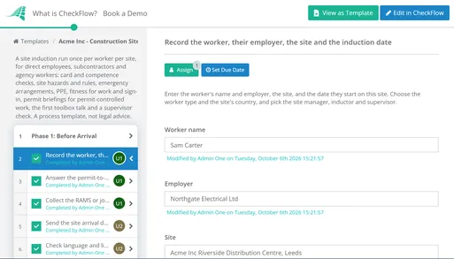 Construction Site Induction Checklist