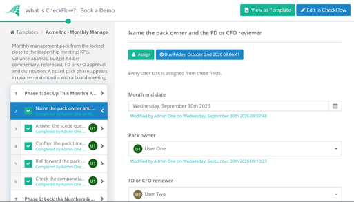 Monthly Management Reporting Pack Checklist