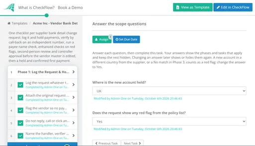 Vendor Bank Detail Change Verification Checklist