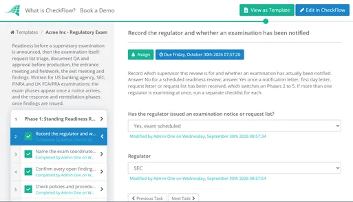 Regulatory Examination Preparation Checklist