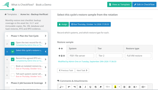 Backup Verification & Restore Test Checklist