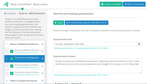 MSP Quarterly Business Review (QBR) Checklist Template