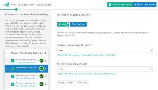 Root Cause Analysis (8D) Checklist