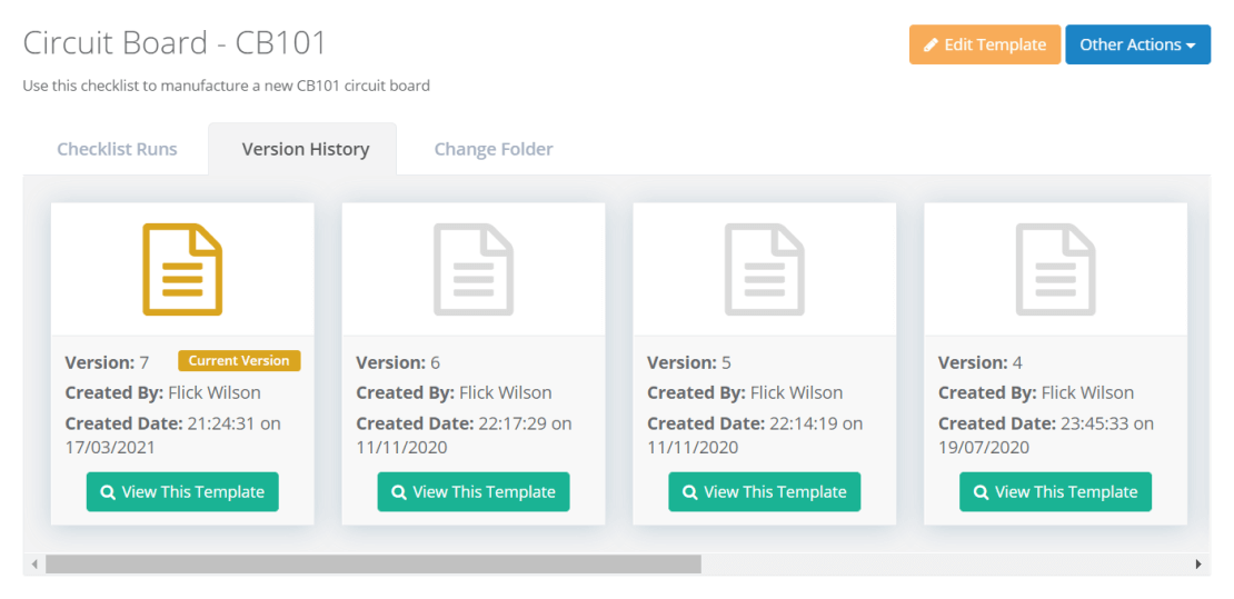 Continuously improve your processes and revert back if required. CheckFlow saves a new version each time you make a change.